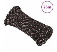vidaXL Corde de Bateau Corde de Levage Câble d'Amarrage Ancrage Navire Lignes de Gréement Corde à Linge Noir 5 mm 25 m Polypropylène