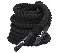 vidaXL Corde de Combat, Corde d'Entraînement Ondulatoire avec Poignées, Corde de Bataille Portable pour Exercice, Noir 15 m 11 kg Polyester