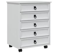 vidaXL Corona, coffre à roulettes avec tiroirs, blanc, beaucoup d'espace de rangement pour salon, bureau, bricolage, design rustique avec armoire à roulettes et tiroir, facile à nettoyer