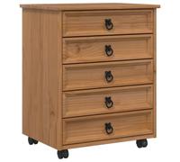 vidaXL Corona, coffre à roulettes avec tiroirs, marron miel, beaucoup d'espace de rangement pour salon, bureau, bricolage, design rustique avec armoire à roulettes et tiroir, facile à nettoyer
