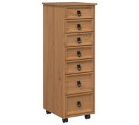 vidaXL Corona, coffre à roulettes avec tiroirs, marron miel, espace de rangement rustique, beaucoup d'espace pour les documents, armoire à roulettes facile à nettoyer, meuble polyvalent