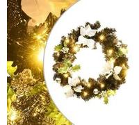 Couronne de Noël avec lumières LED Noir 60 cm PVC, couronnes, couronnes de Noël avec décoration, ornements de 321518