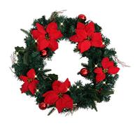 Couronne de Noël avec Lumières LED Décoration de Guirlande Ornement de Noël Jardin Arrière-cour Extérieur en Plein Air 60 cm Vert PVC