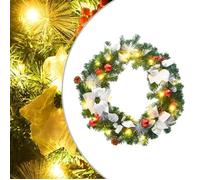 vidaXL Couronne de Noël avec lumières LED vert 60 cm PVC, couronnes, couronnes de Noël avec décoration, ornements de couronne de Noël Vert et blanc G
