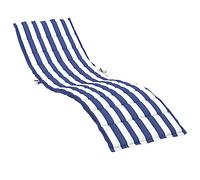 vidaXL Coussin de Chaise Longue, Matelas de Bain de Soleil Anti-Glissement, Décoration Jardin Terrasse, Rayures Bleues et Blanches Tissu Oxford