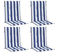 vidaXL Coussins de chaise à dossier bas Lot de 4, rayures bleu et blanc