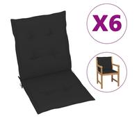 Lot de 6 Coussins de Chaise de Jardin à Dossier Bas, Coussins de Siège de Patio, Coussins de Canapé de Jardin, Coussins d'Assise Extérieur, Noir