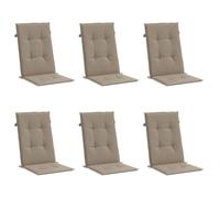 vidaXL Coussins de Chaise de Jardin à Dossier Haut Lot de 6, Coussin de Siège de Salon, Coussin de Meuble de Terrasse, Coussin d’Assise Extérieur, Taupe Tissu