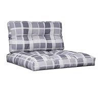 vidaXL Coussins de Palette Lot de 2 Motif à Carreaux Gris Tissu