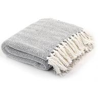 Vidaxl Couverture Coton Ã Chevrons 125 X 150 Cm Gris