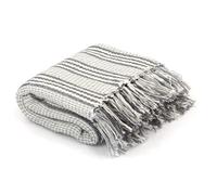 vidaXL Couverture en coton à rayures 160 x 210 cm Gris et blanc pour chaise et canapé