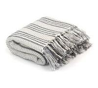 vidaXL Couverture en coton à rayures 160 x 210 cm Gris et blanc pour chaise et canapé