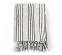 Vidaxl Couverture Coton À Rayures 220x250 Cm Gris Et Blanc