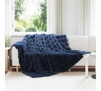 vidaXL Couverture en Fourrure de Lapin Synthétique 4 pcs Bleu Marine