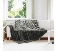 vidaXL Couverture en Fourrure de Lapin Synthétique 4 pcs Gris foncé
