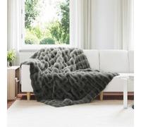 vidaXL Couverture en Fourrure de Lapin Synthétique 4 pcs Gris foncé