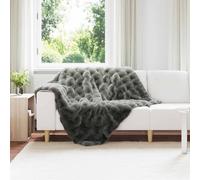 vidaXL Couverture en Fourrure de Lapin Synthétique 4 pcs Gris foncé
