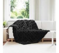 vidaXL Couverture en Fourrure de Lapin Synthétique Noir 150 x 220 cm