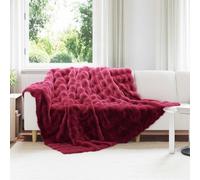 vidaXL Couverture en Fourrure de Lapin Synthétique Rouge Bordeaux