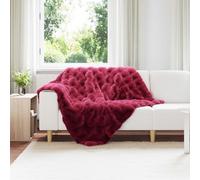 vidaXL Couverture en Fourrure de Lapin Synthétique Rouge Bordeaux