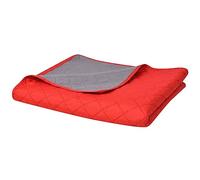 vidaXL Couvre-lit Double Face matelassé pour Chambre Rouge et Gris 220 x 240 cm