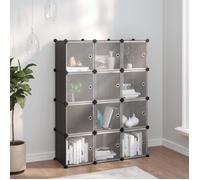 vidaXL Cubes de rangement 340556 – 12 pcs avec portes – Noir – PP