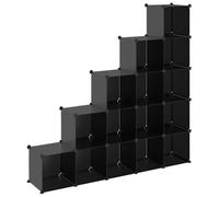 vidaXL 15× Cubes de Rangement Étagère Escalier de Bureau Armoire de Dortoir Organisateur de Rangement Panneaux Empilables Intérieur Noir PP