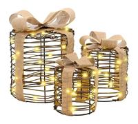 Vidaxl Décoration De Boîte Cadeau 3 Pcs Blanc Chaud Rotin