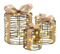 vidaXL Décoration de boîte Cadeau avec 60 LED 3 pcs Blanc Chaud Rotin, Accessoires Modernes, décorations LED, éclairage d'intérieur, Ornements festifs, déco de Noël Solide