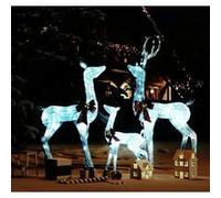 vidaXL Décoration de Noël Famille de Rennes Ornement de Vacances Décoration de Fête Ornement de Jardin Extérieur Blanc et Argenté 201 LED Blanc G