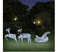 vidaXL Décoration de Noël – Renne et traîneau éclairé 60 LED extérieur blanc