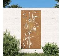 vidaXL Décoration murale jardin 105x55 cm acier corten design bambou, décoration murale extérieure, art mural de jardin, décoration murale en métal Brun G
