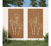 vidaXL Décorations murales de jardin 2pcs 105x55 cm design de fleur 824487 Marron G