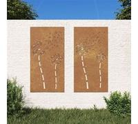 vidaXL Décorations murales de jardin 2pcs 105x55 cm design de fleur Brun G