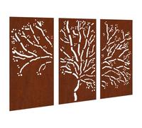 vidaXL Décorations murales jardin 3 pcs 105x55 cm design d'arbre acier