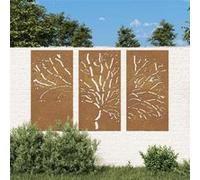 vidaXL Décorations murales jardin 3 pcs 105x55 cm design d'arbre acier 824511 Marron G