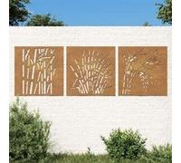 vidaXL Décorations murales jardin 3 pcs 55x55 cm design d'herbe 824509 Marron G