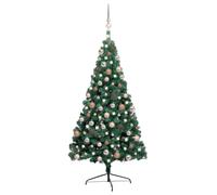 vidaXL Demi-arbre de Noël artificiel avec LED et boules Vert 240 cm