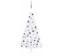 vidaXL Demi-arbre de Noël artificiel – Pré-éclairé LED avec boules – Blanc 150 cm