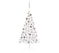 vidaXL Demi-arbre de Noël artificiel pré-éclairé et boules blanc 120cm