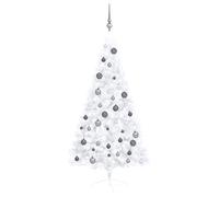 vidaXL Demi-arbre de Noël artificiel pré-éclairé et boules blanc 150cm