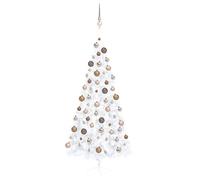 vidaXL Demi-arbre de Noël artificiel pré-éclairé et boules blanc 210cm