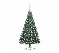 vidaXL Demi-Arbre de Noël Artificiel Pré-éclairé et Boules, Sapin de Noël avec LED, Décoration de Vacances, Ornement de Fête Intérieur Extérieur, Vert 120 cm