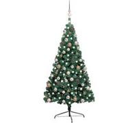 Demi-arbre de Noël Artificiel Pré-éclairé et Boules, Sapin de Noël avec LED, Décoration de Vacances, Ornement de Fête Intérieur Extérieur, Vert 240