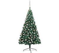vidaXL Demi-arbre de Noël artificiel pré-éclairé avec boules, vert 210 cm