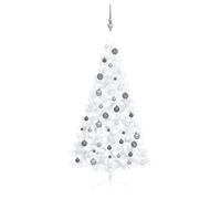 vidaXL Demi-arbre de Noël artificiel – Pré-éclairé LED avec boules – Blanc 150 cm