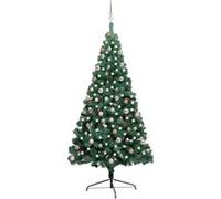 Demi-arbre de Noël Artificiel Pré-éclairé et Boules, Sapin de Noël avec LED, Décoration de Vacances, Ornement de Fête Intérieur Extérieur, Vert 210