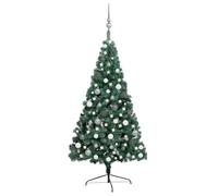 vidaXL Demi-Arbre de Noël Artificiel Pré-éclairé et Boules, Sapin de Noël avec LED, Décoration de Vacances, Ornement de Fête Intérieur Extérieur, Vert 240 cm