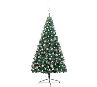 vidaXL Demi-Arbre de Noël Artificiel Pré-éclairé et Boules, Sapin de Noël avec LED, Décoration de Vacances, Ornement de Fête Intérieur Extérieur, Vert 180 cm