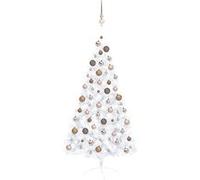 Sapin d'extérieur vidaXL Demi-arbre de Noël artificiel pré-éclairé et boules blanc 150cm